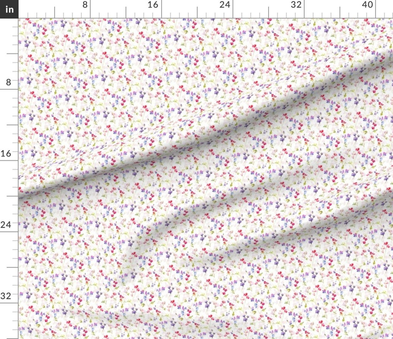Watercolor Floral Purple Pink Flowers Hand Painted Ditsy Sweet Pea Custom Printed Fabric by Spoonflower Various Fabrics by the Yard or Fat Quarter